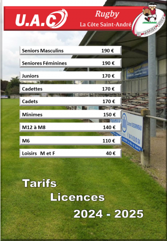 Tarifs licences 2024 2025